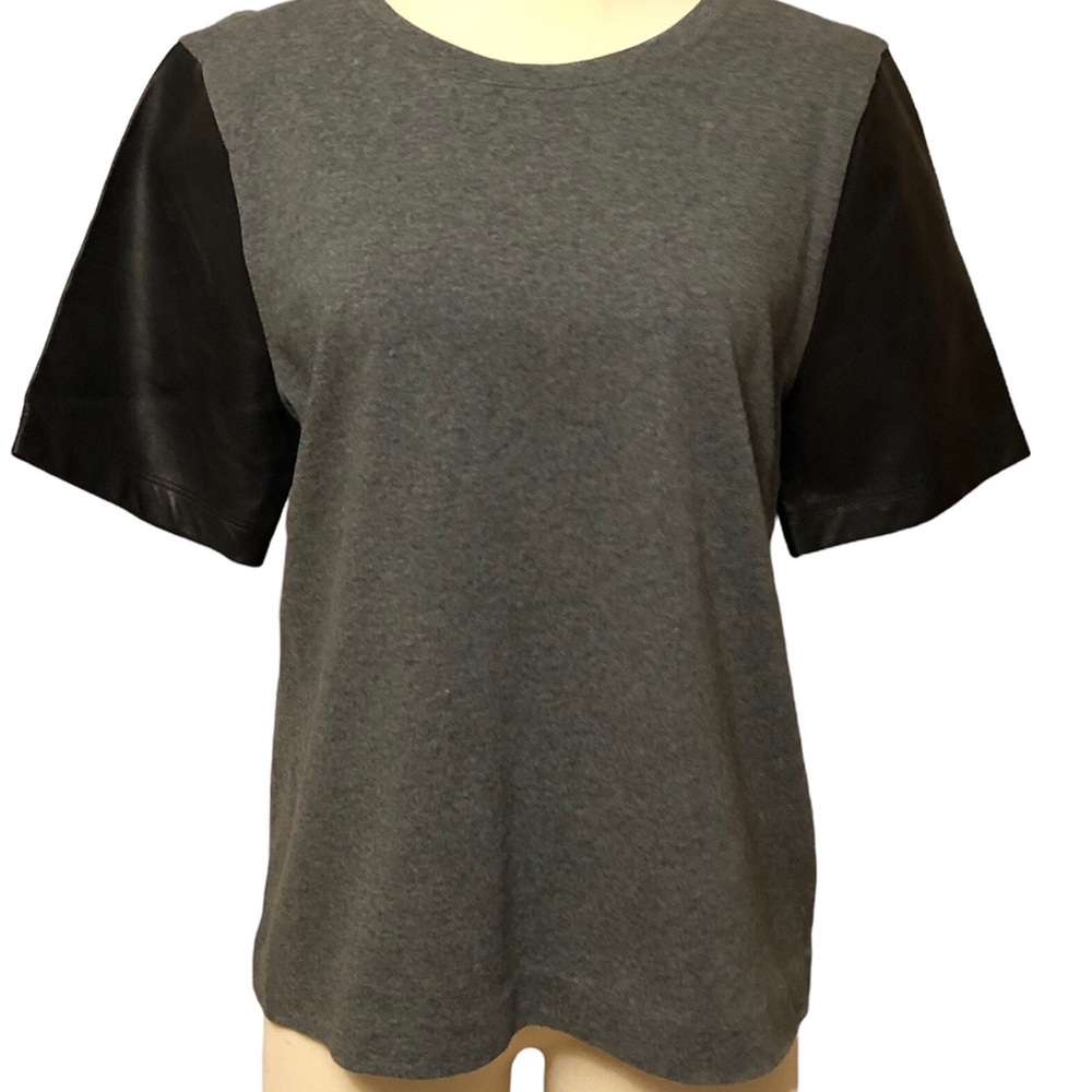 EUC J Crew Top with Genuine Leather Sleeves Size L
